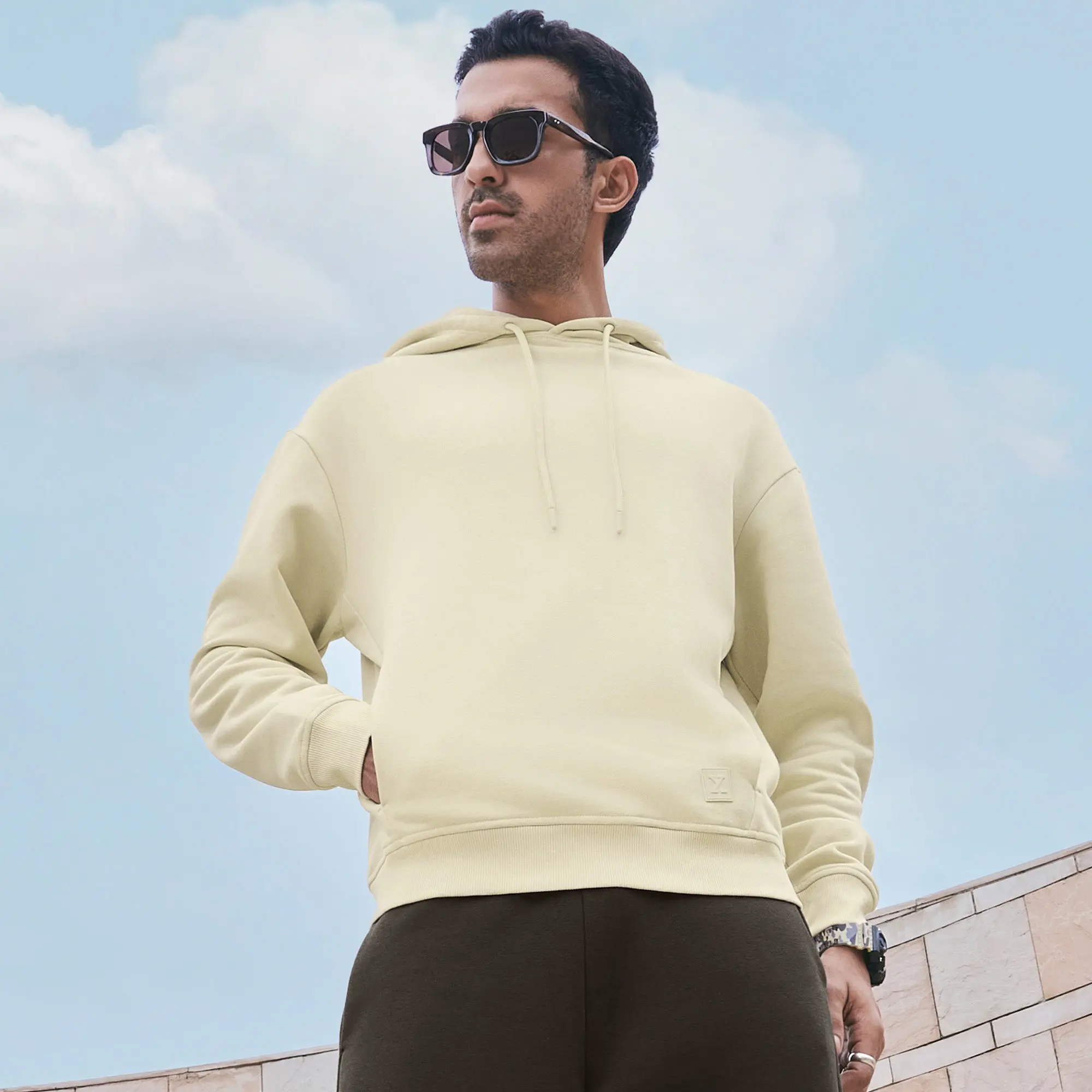 Pulse French Terry Cotton Blend Oversized Hoodies Almond White