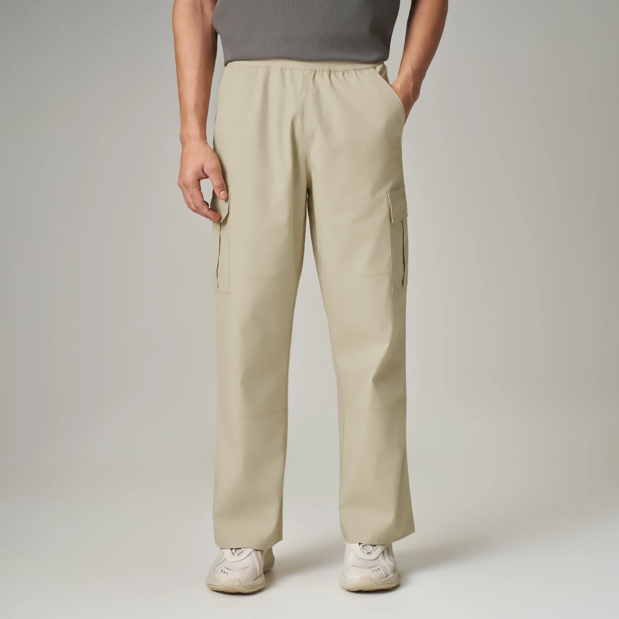 Textured Wide-Straight Fit Cargo Pants - Creamy Tan - Image 4