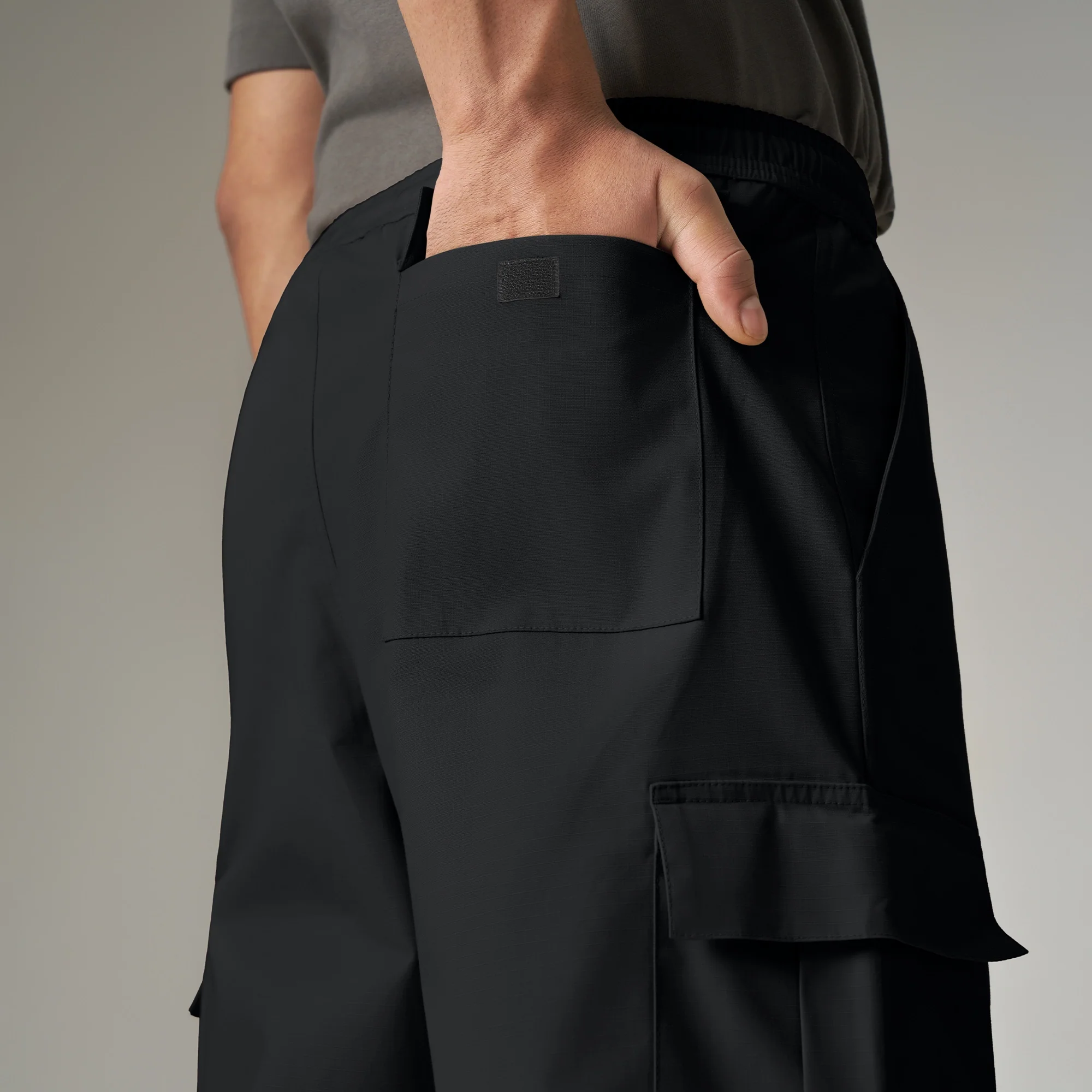 Textured Wide-Straight Fit Cargo Pants - Onyx Black - Image 6