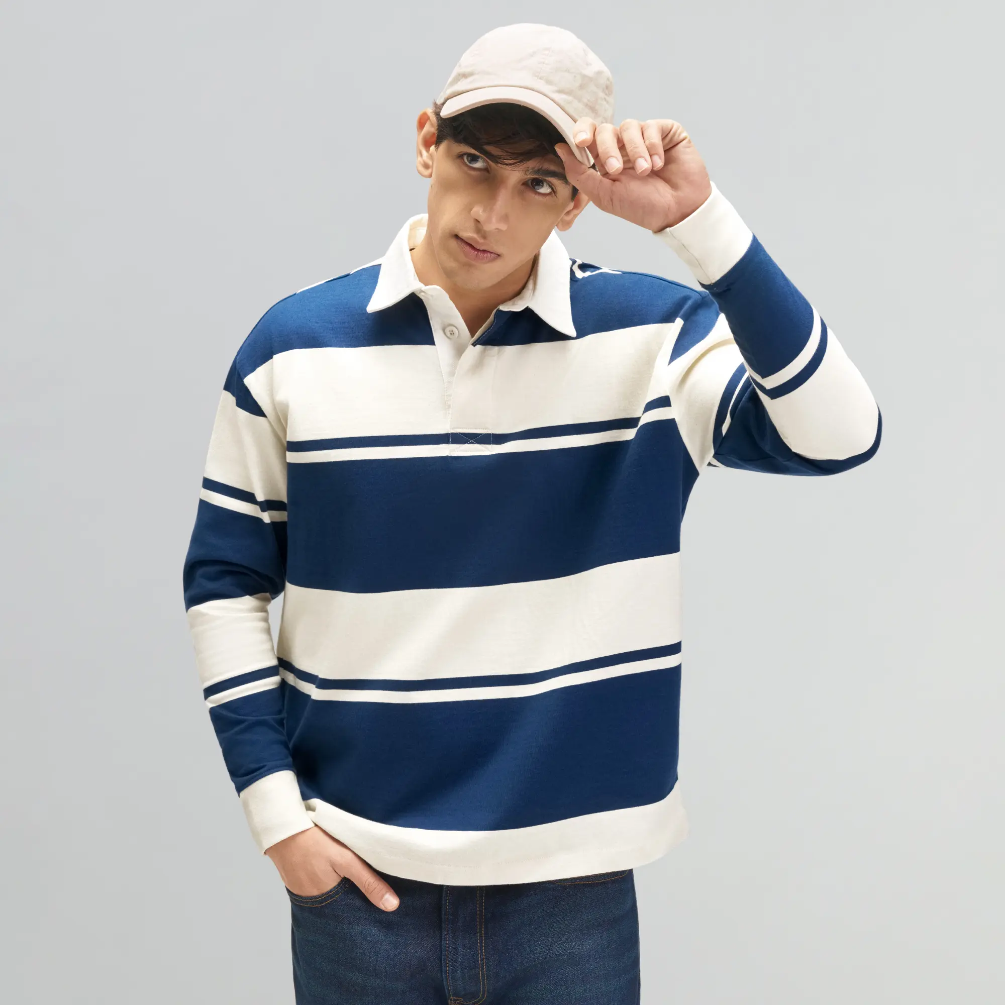 Rugby Polo T-shirt - Canvas White & Blue Nights