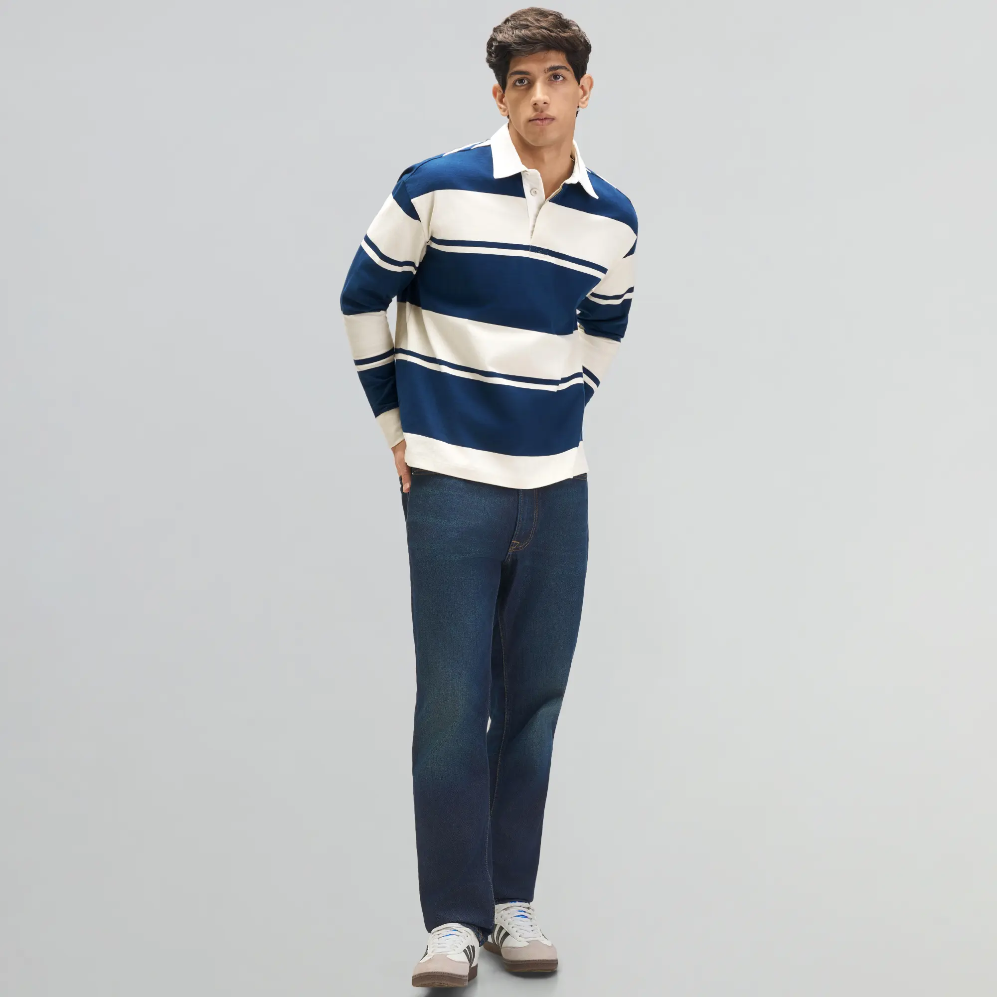 Rugby Polo T-shirt - Canvas White & Blue Nights - Image 2