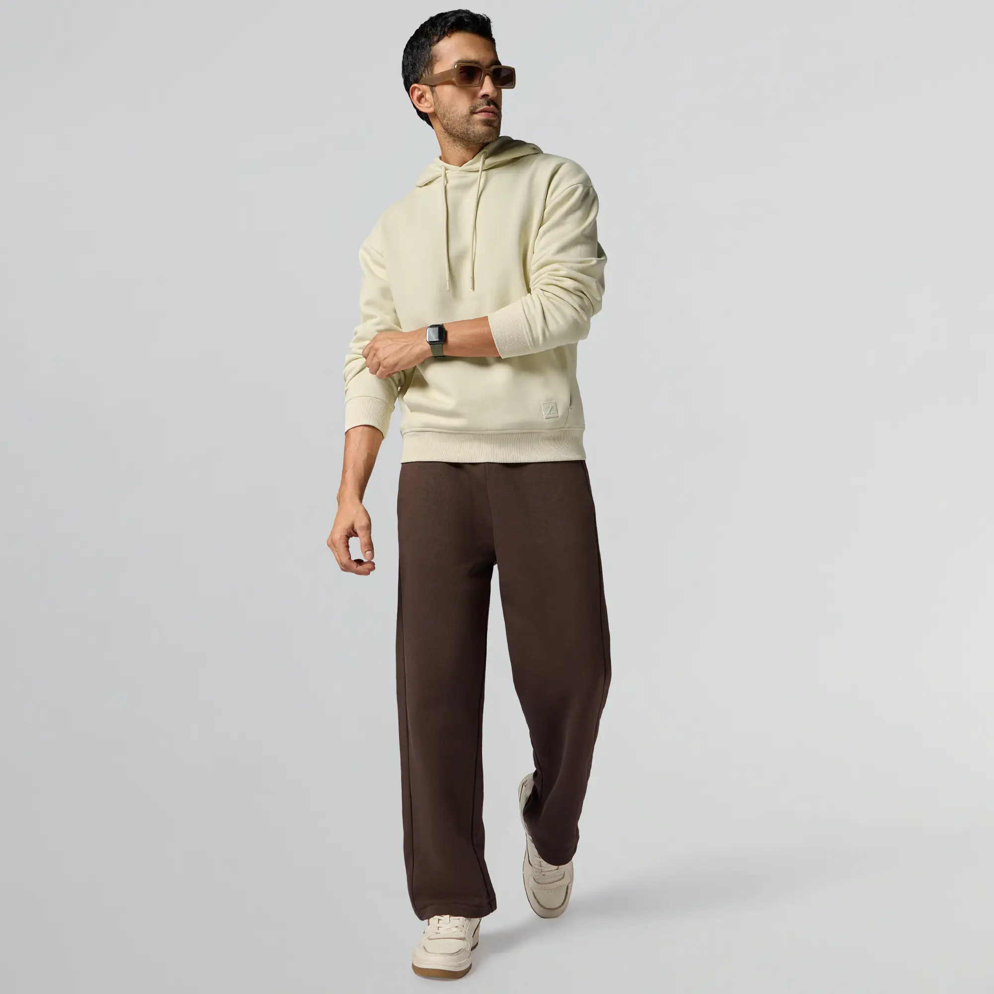 Pulse French Terry Cotton Blend Oversized Hoodie And Sweatpants Co Ord Set Almond White And Malt Brown