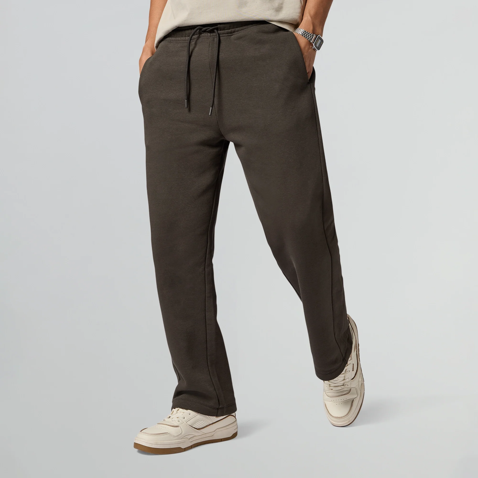 Pulse French Terry Cotton Blend Oversized Hoodie And Sweatpants Co Ord Set Almond White And Malt Brown - Image 2