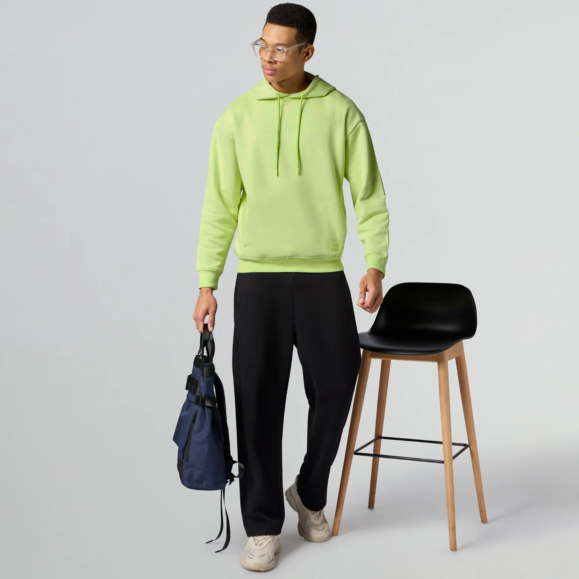 Pulse French Terry Cotton Blend Oversized Hoodie And Sweatpants Co Ord Set Lime Green And Pitch Black