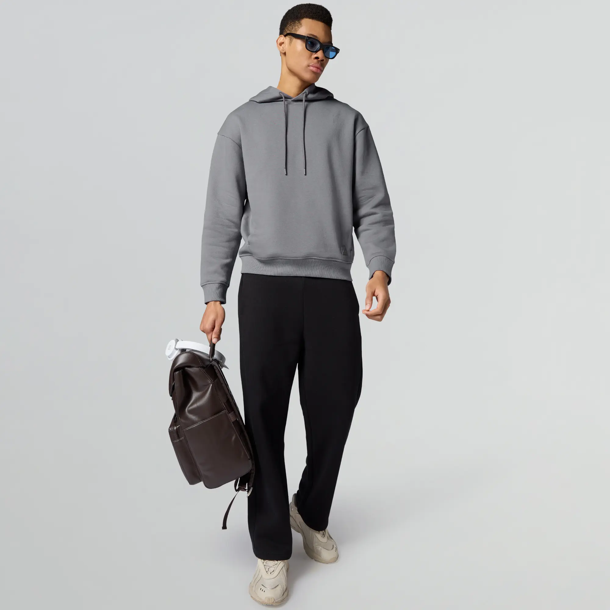 Pulse French Terry Cotton Blend Oversized Hoodie and Sweatpants Co Ord Set Opal Grey And Pitch Black