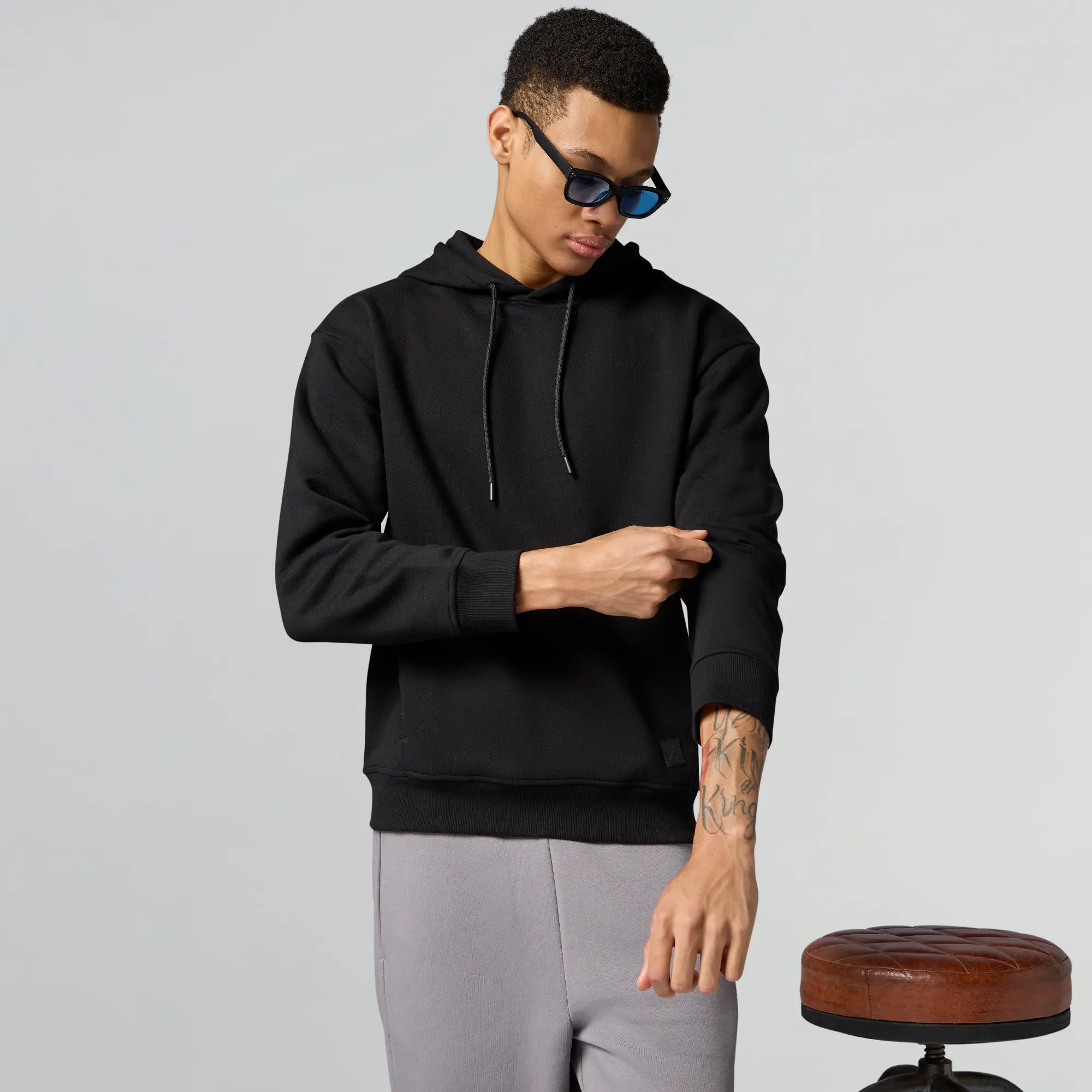 Pulse French Terry Cotton Blend Oversized Hoodie And Sweatpants Co Ord Set Pitch Black And Opal Grey - Image 3